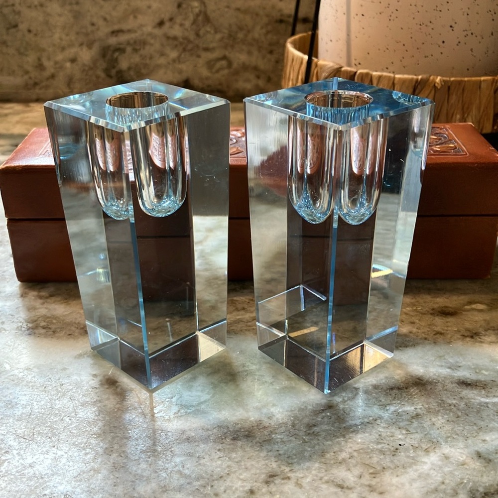 Vintage Modern Crystal Candle Stick Holders With Storage Box